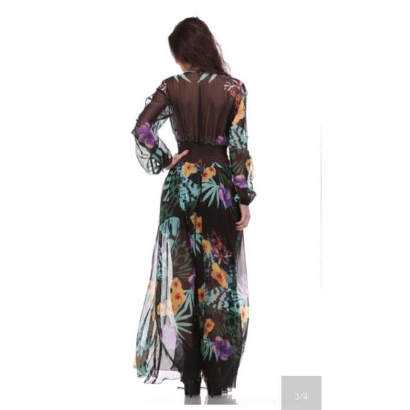 TOV Lace-Up Flora Print Chiffon Maxi Dress NWT - Picture 6 of 8